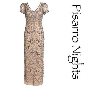 PISARRO NIGHTS Embellished Beaded Rose Tulle Gown